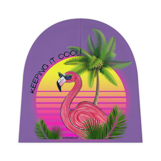 Keeping It Cool Flamingo Beach Tropical Sunset Purple Unisex Baby Hat Beanie