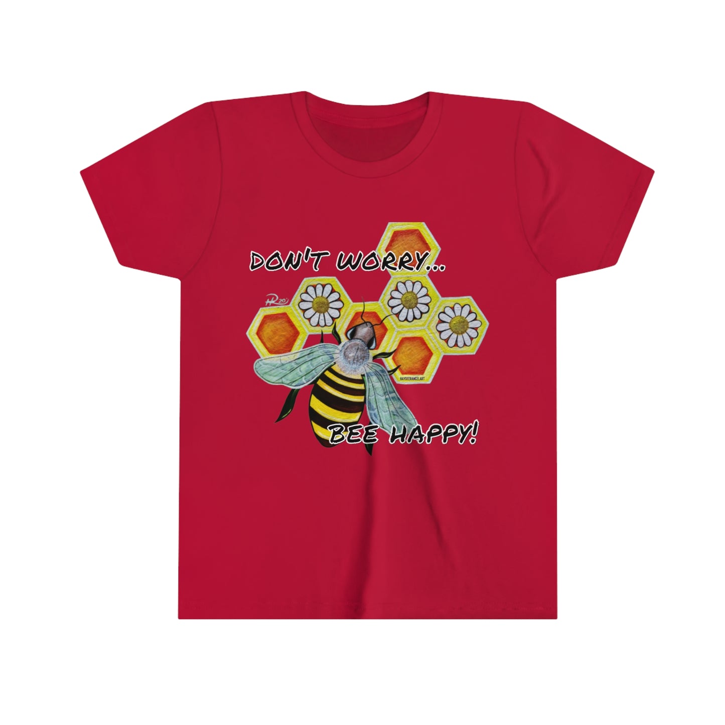 Don't Worry Bee Happy Honeycomb Daisy Flowers Kids Youth Short Sleeve Unisex White T-shirt