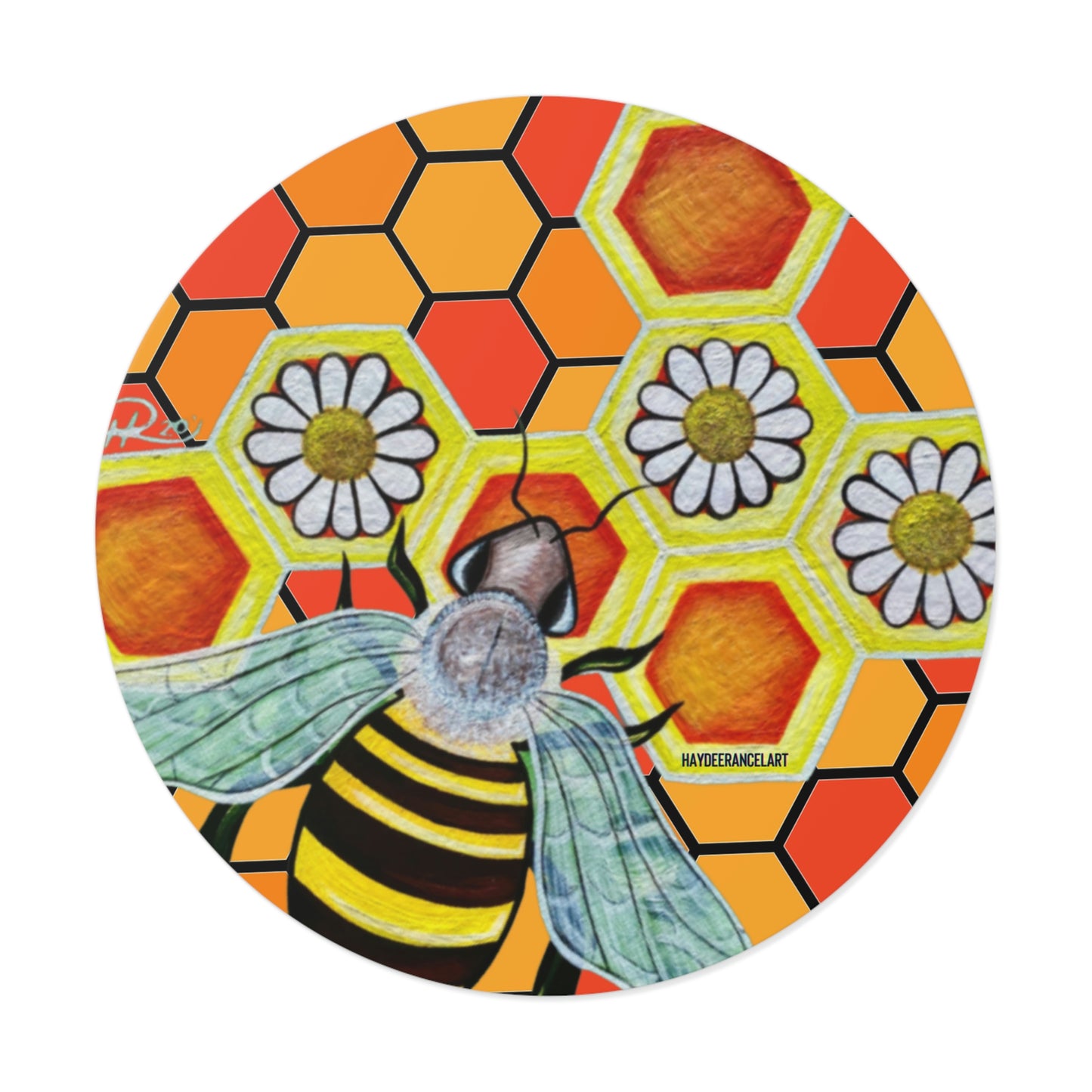 Bee Honeycomb And Daisies Flower Nature Art Round Vinyl Sticker