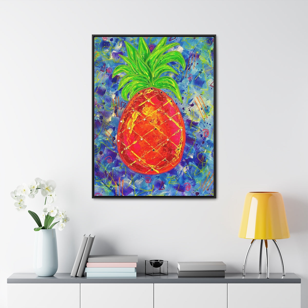 Pineapple Fruit Pop Art Vertical Framed Gallery Wrapped Canvas Print