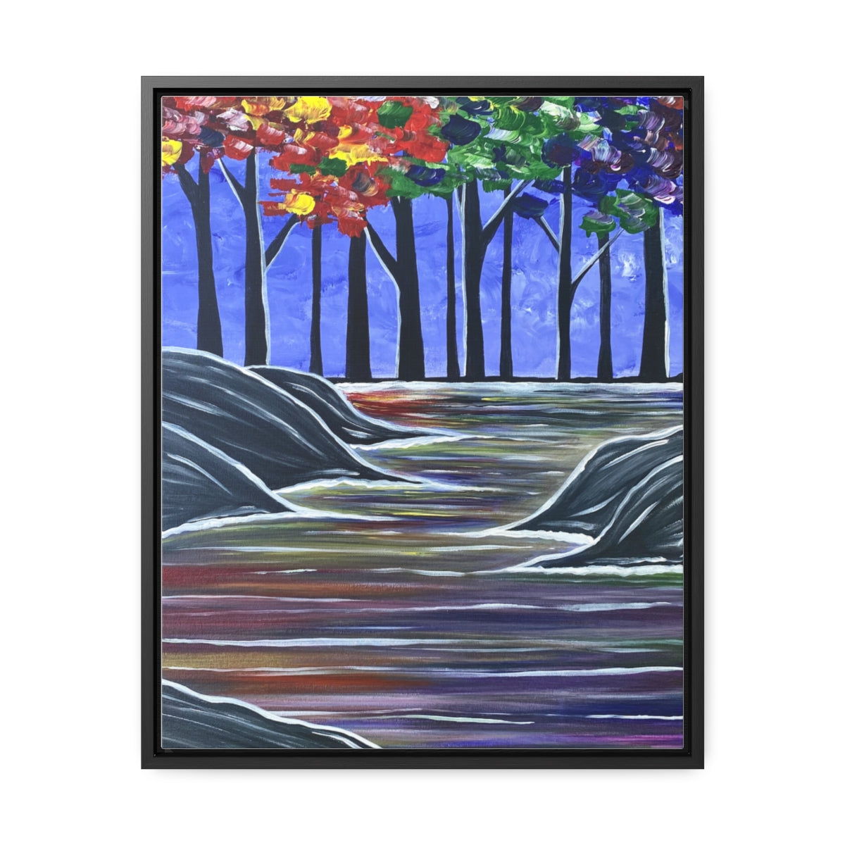 Rainbow Forrest Nature Art Vertical Framed Gallery Wrapped Canvas Print