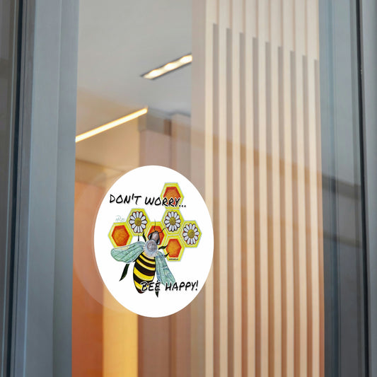 Don't Worry Bee Happy Honeycomb And Daisies Flower Nature Art Round Vinyl Sticker