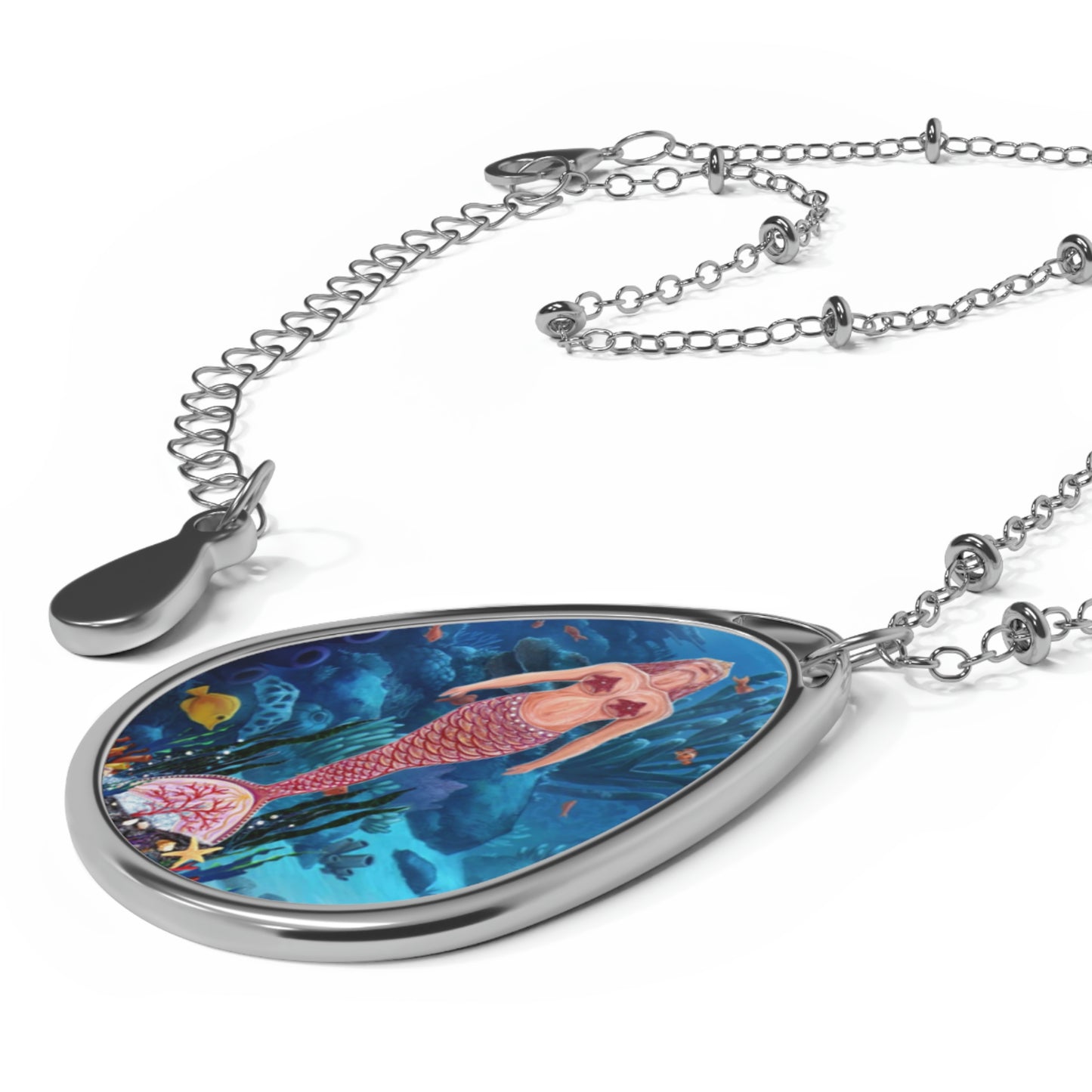 Mermaid Underwater Ocean Art Oval Necklace Teardrop Pendant Jewelry