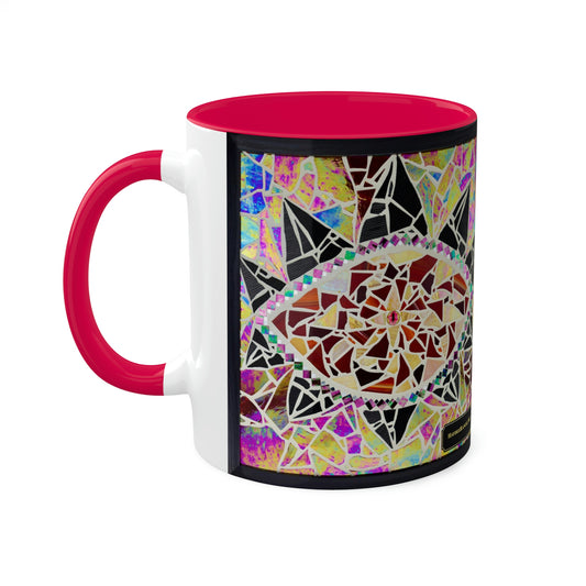 Red Glass Mosaic Dragon Eye Art Ceramic Coffee Tea Colorful Mugs, 11oz