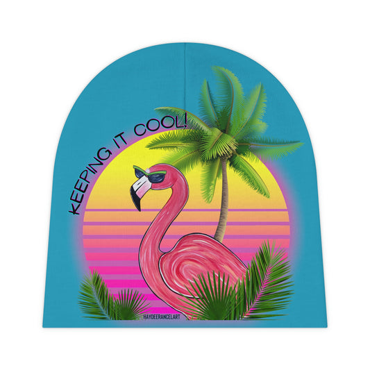 Keeping It Cool Flamingo Beach Tropical Sunset Turquoise Blue Unisex Baby Hat Beanie