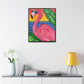 Cool Flamingo Beach Tropical Sunset Vertical Framed Gallery Wrapped Canvas Art Print