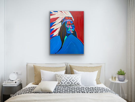 Indian Chief Rainbow Warrior Spirit Native American Artwork Shaman Visionary Art Original Acrylic Painting