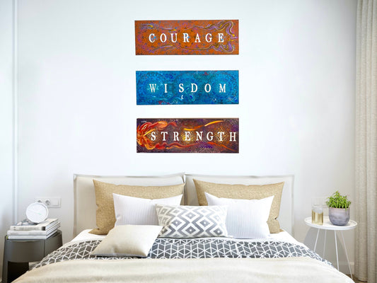 Courage Wisdom Strength Inspirational Motivational Spiritual Abstract Artwork Original Painting Canvas Set