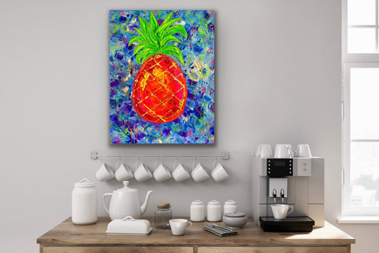 Pineapple Summer Fruit Pop Art Original Mixed Media Acrylic Painting