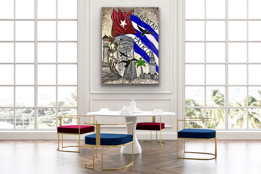 Libertad Patria Y Vida Original Cuban Flag Cuba Freedom Mixed Media Acrylic Painting