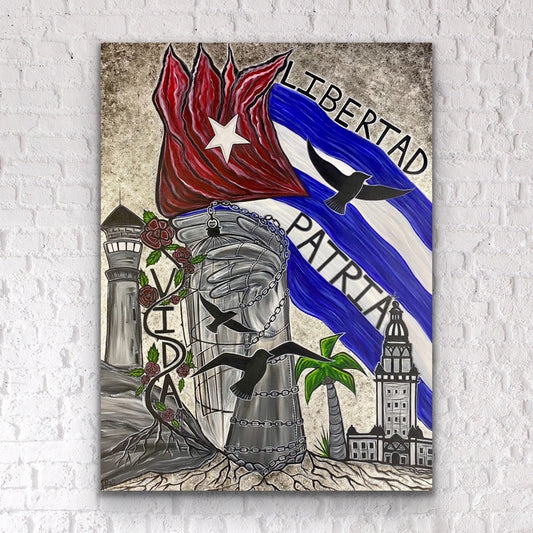 Libertad Patria Y Vida Original Cuban Flag Cuba Freedom Mixed Media Acrylic Painting