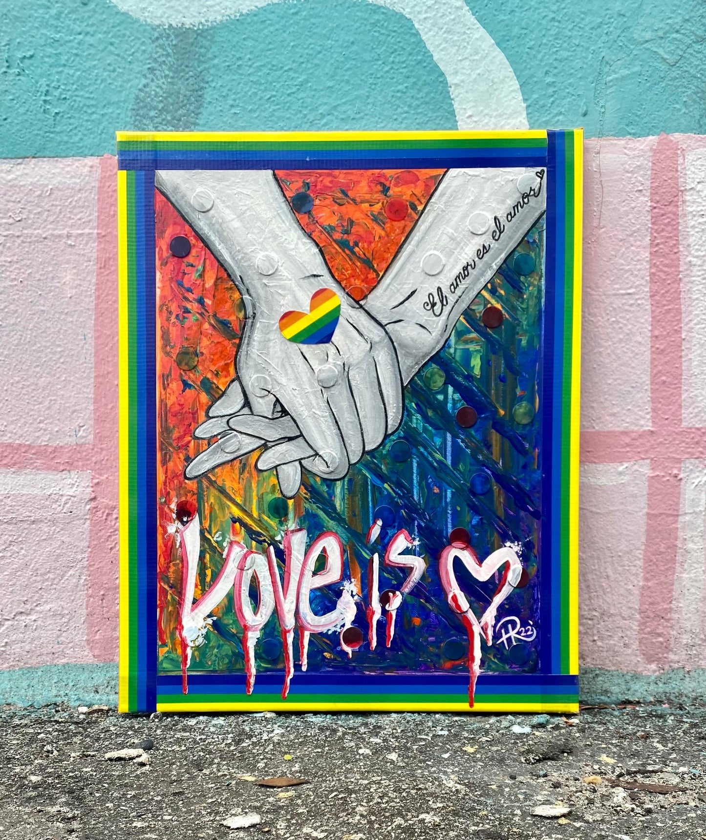 Love Is Love Original Mixed Media Acrylic Painting LGBTQ Artwork Gay Pride Rainbow Heart