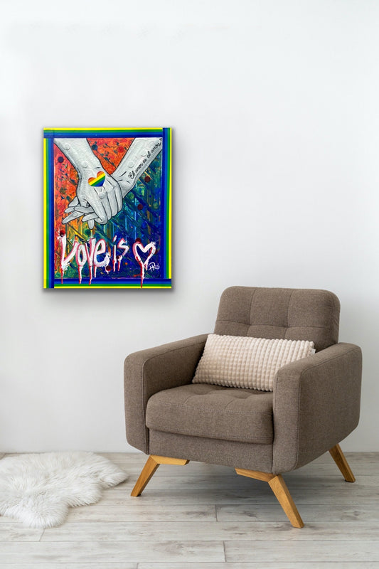 Love Is Love Original Mixed Media Acrylic Painting LGBTQ Artwork Gay Pride Rainbow Heart