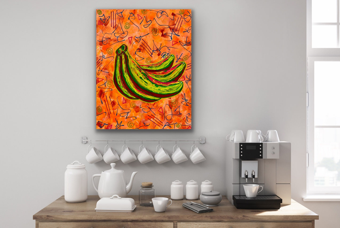 Bananas Fruit Pop Art Mixed Media Original Acrylic Painting